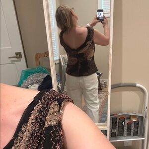 Sean Collection silk paisley beaded sequined camisole top with matching jacket